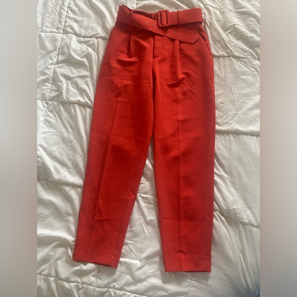 Red , belted Zara pants size Small - Picture 3 of 3